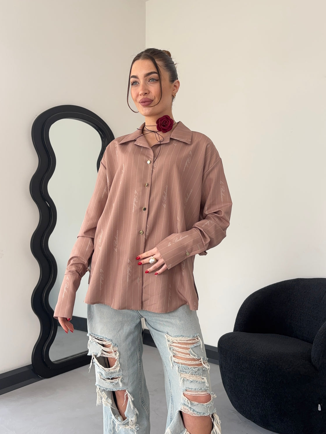 Koszula Damska Model Maddie Beige Paski