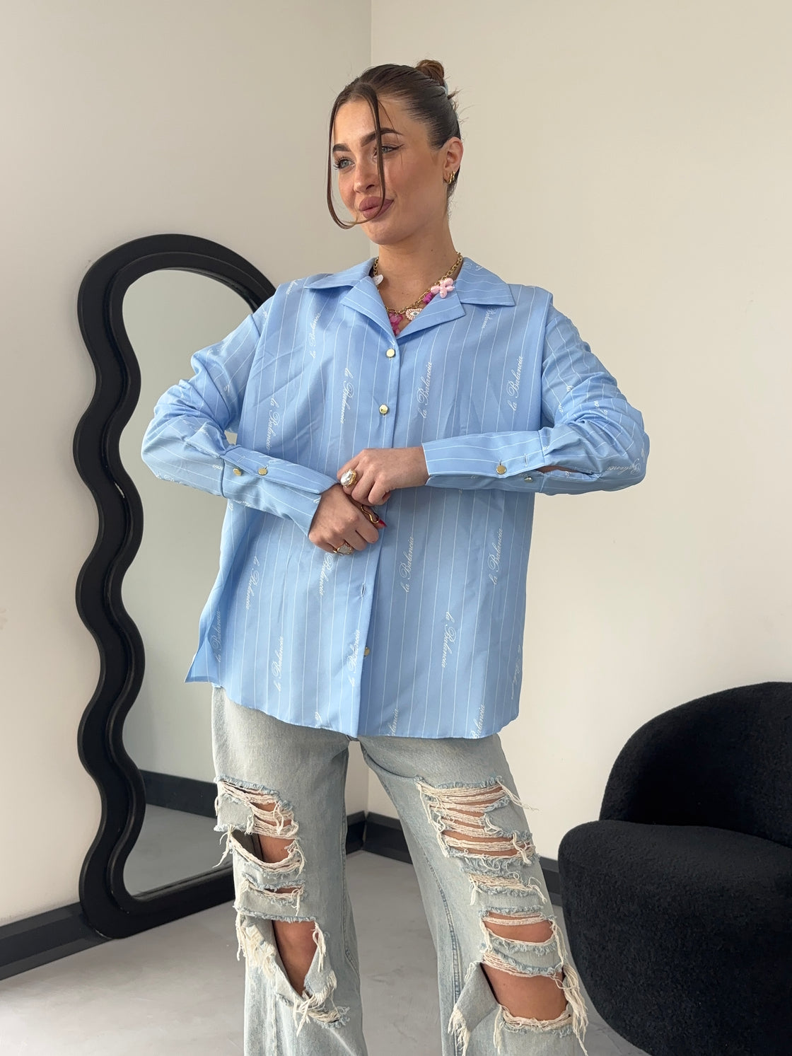 Koszula Damska Model Maddie Błękit Paski