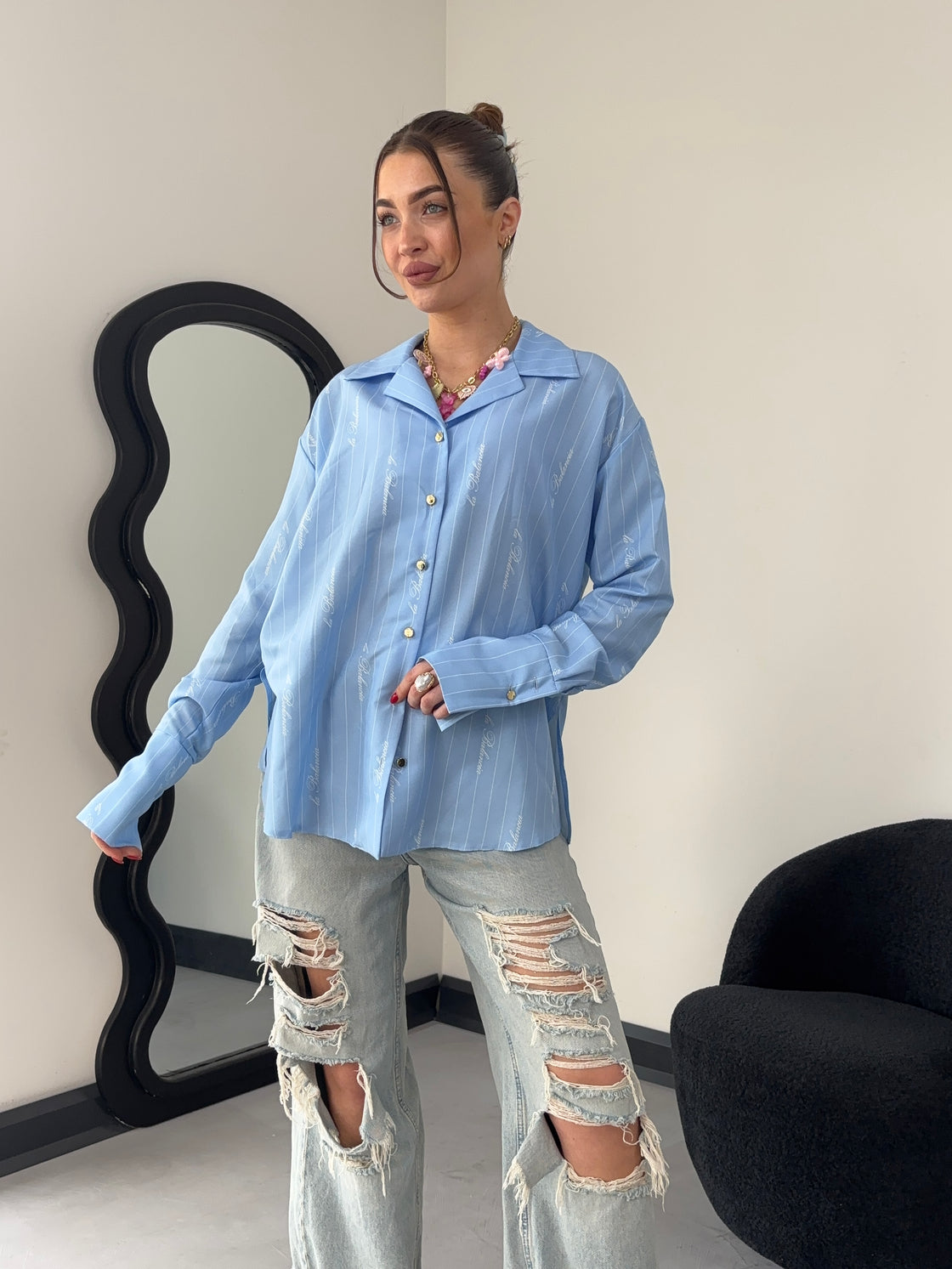 Koszula Damska Model Maddie Błękit Paski