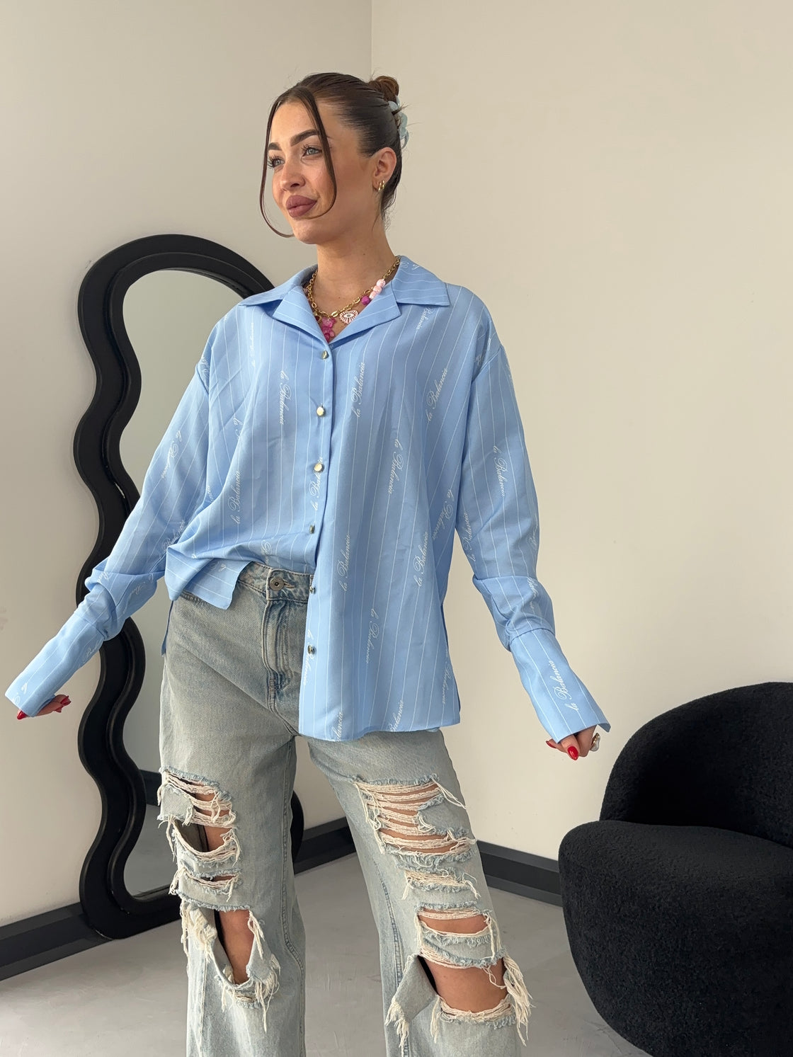 Koszula Damska Model Maddie Błękit Paski