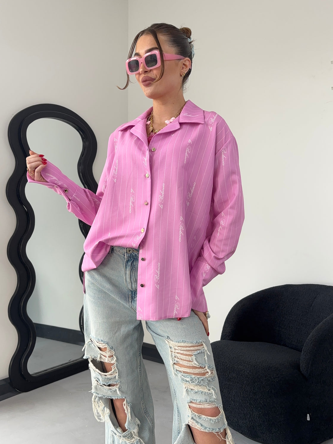 Koszula Damska Model Maddie Pink Paski